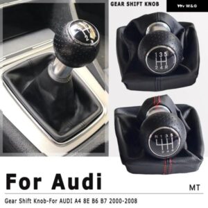 アウディ A4 B6 B7 2000-2008 マニュアル 5 6スピード ギアシフト シフター ノブレバーハンドルヘッドと革防塵カバー