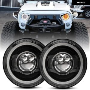 ランドローバー 車 7インチ ヘッドライト ディフェンダー 90 110 ラウンド LED ヘッドライト DRL 黄色信号灯 LADA NIVA 4X4 ジープ JK LJ