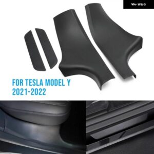 テスラ ABS リアドアドアシルガードプロテクタースカッフプレートカバー モデル Y 2021+ドア ドアシル デカール ステッカー ペダルストリッ
