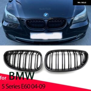 BMW 2個スタイル グロスブラックフロントキドニーダブルスラットグリル 5シリーズ E60 E61 M5 520I 535I 550I 2003-2010