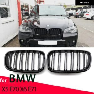 BMW フロントキドニーグリル フードグリル ダブルライン X5 E70 2007-2013 X6 E71 E72 2008-2014 ブラックフロントキドニーグリル