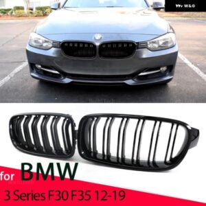 BMW 2個スタイル グロスブラックフロントキドニーダブルスラットグリル 3シリーズ F30 F31 F35 2012-2018 交換グリル