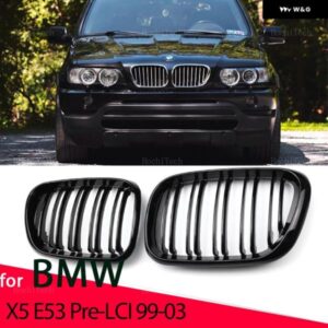 BMW 黒ニュールック車グリル フロントキドニー 2 ラインダブルスラット X5 E53 プレ LCI 36220