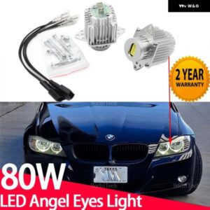 BMW 80ワット 白色 LED エンジェルアイズ マーカーライト 電球 3シリーズ 2009 2010 2011 E90 E91 フェイスリフト LCI ハロゲン ヘッドライト