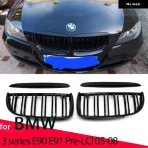 BMW グロスブラックキドニーグリル デュアルスラット レーシンググリル 交換 E90 E91 3シリーズ 2005-2012 320I 325I 330I ダブルスラット