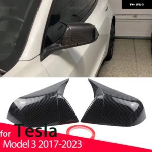 テスラ 1ペア カーボンパターン ミラー カバー ステッカー バック ミラー キャップカバー モデル3 2017-23