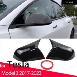 テスラ ミラー カバー アドオンスタイル サイドバック ミラー カバー キャップ トリム モデル3 MODEL3 2021-2024 ブライトブラ