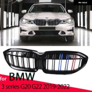 BMW 1ペア フロントキドニーグリル マットグロスブラックカーボン 3シリーズ G20 G22 2019-2022 交換レーシング バンパー スタイリング