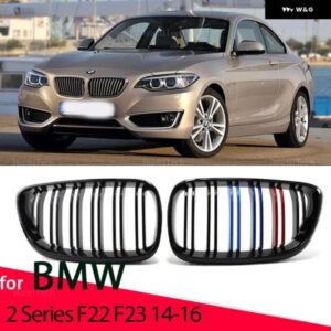 BMW フロント バンパー キドニーグリル 2シリーズ F22 F23 F87 M2 2014-2019 グロスブラックデュアルライングリル カー スタイリング レーシンググリル