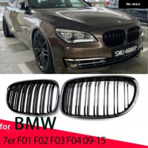 BMW フロントキドニーグリル 7シリーズ F01 F02 F03 F04 2009-15 ダブルスラットライングロスブラック レーシンググリル