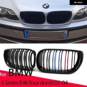 BMW 車黒グリル フロントキドニーグリル 3シリーズ E46 セダンツーリングフェイスリフト 02-06 デュアルスラットダブルライングリル