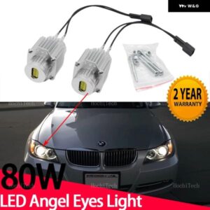 BMW 80W エンジェルアイズ リング LED ヘッドライト 電球 ホワイト 3シリーズ E90 E91 PRE-LCI キセノン ヘッドライト 2004-2007