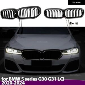 BMW LED 黒グリル ABS フロント交換フードキドニーグリル 5シリーズ G30 G38 G31 フェイスリフト LCI 2020-2023 スタイリング