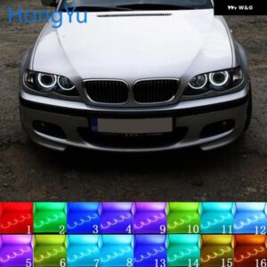 BMW 1998 - 2003 E46 プロジェクターアクセサリー付き ヘッドライト マルチカラー RGB LED エンジェルアイズ リングアイ DRL RF リモコン