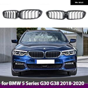 BMW 5シリーズ G30 G31 G38 525I 530I 540I 550I 2016-2019 車スタイル グロスブラックフロントキドニーダブルスラットグリル