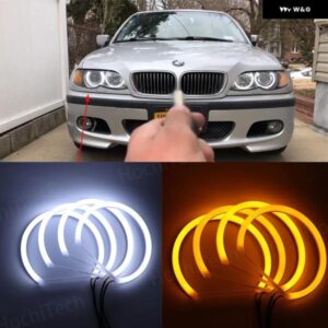 BMW ホワイト アンバー デュアルカラーコットン LED エンジェルアイズ キット リング DRL 3シリーズ E46 セダンツーリングワゴンクーペコンパクト 1998-05
