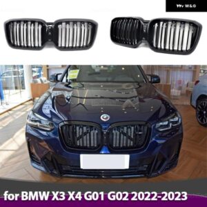 BMW X3 X4 G01 G02 2022-2023 アクセサリーフロント バンパー キドニーグリル 交換ダブルスラットグロスブラックグリル