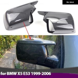 BMW 1ペア リアビューサイドケース トリム バック ミラー キャップ X5 E53 1999-2006 サイド ミラー カバー ブライトブラックツール付き