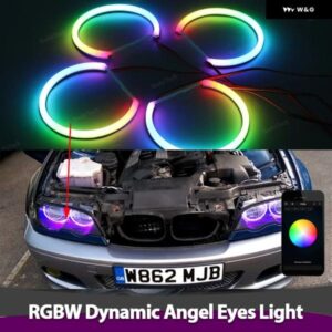 BMW 4X LED ライトリング RGBW マルチカラー APP リモコン 流れるリングエンジェルアイ E46 1998-2002 リボルビングシーケンシャル