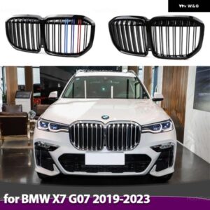 BMW ダブルラインフロント バンパー グリル X7 G07 フェイスリフト前 2019-22 ABS 2 スラットグロスブラックフロントキドニーグリル