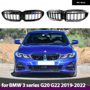 BMW M カラー/グロスブラック車スタイル グロスブラックフロントキドニーダブルスラットグリル 3シリーズ G20 G22 2019-22