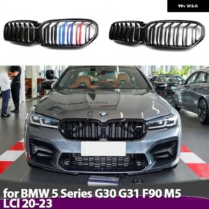BMW 5シリーズ G30 G38 G31 F90 M5 LCI 2020-2023 フロント バンパー グリル レーシンググリル 交換 2 スラットグロスブラックグリル