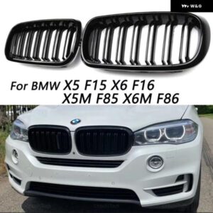 BMW 1ペア /マットブラックフロント バンパー ダブル 2 スラットキドニーグリル F15 F16 X5 X6 F85 F86 X5M X6M 2014-2017 グリル