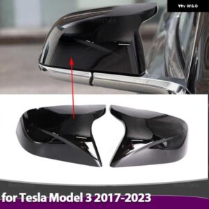テスラ カーボンルックブラックサイド ミラー カバー交換 モデル3 MODEL3 M3 2017-2023 グロスブラックキャップ