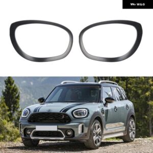 BMW 1ペア 黒 ミニカントリーマン F60 2017-2020 5 ドア ヘッドライト リング ベゼル トリム サラウンドカバー ヘッドランプ フレーム