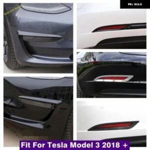 テスラ フロントリア フォグランプ ライト 装飾 カバー トリム モデル3 2018 - 2021 ブラック/ABS クローム/カーボンルック