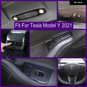 テスラ ガラスリフト ボタン / ステアリングホイール /リアエアAC パネル カバー トリム モデルY 2021 2022カーボンルック