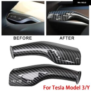 テスラ 2個 ABS カーボン ギア シフト ノブ トリム カバー モデル3/Y