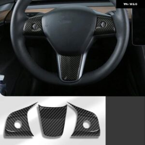 テスラ 3個 モデル3 Y 2017-2022 ステアリングホイール装飾パッチカバー ABS マットカーボン ステッカー 自動車アクセサリー