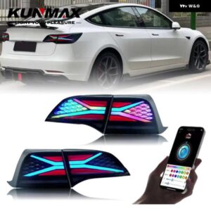テスラ テールライト実のペア モデル3/Y 2018-23 LEDブレーキ流れる水フリッカープラグアンドプレイテールランプ テールライト
