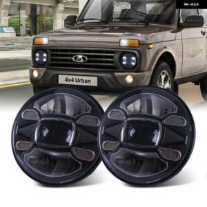 ランドローバー 7インチ LED ヘッドライト LADA NIVA 4X4 H4 DRL HI/LO ビームランニングライト ジープ ラングラー JK ディフェンス用