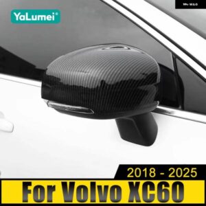 ボルボ XC60 2018-24 2025 ABS クロームカーボンリアビューサイドミラー カバー ケースシェルトリム