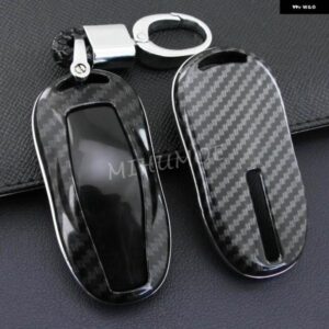 テスラ 2012 + モデル 3 Y S カーボンキー FOB カバー ケースチェーンリングホルダー