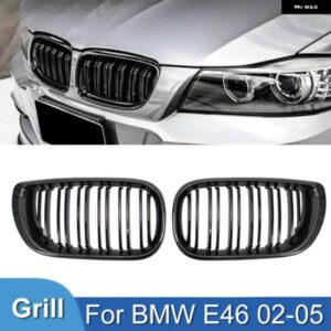 BMW PULLECO E46 3シリーズ カーボンキドニーグリル レーシング グリル フロントバンパー グリル 02-05 4 ドア ABS デュアルライン