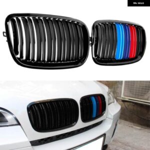 BMW ペア グロスブラック M カラーダブルスラットキドニーグリル フロントバンパー グリル E70 E71 E72 X5 X6 2007-2013 レーシング グリル