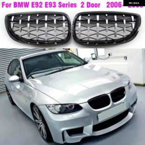 BMW ABSペア 車フロントフードグリル ダイヤモンドスタイルメテオ 3シリーズ E92 E93 クーペ 2006-2009 ブラッククロームクローム グロスブラック
