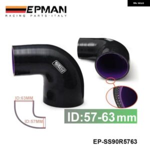 BMW 2.25インチ -2.5インチ 57MM -63MM 4層 シリコン 90度エルボ減速ホース ブラック E34 EP-SS90R5763
