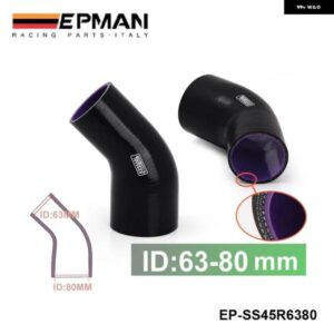 BMW 2.5インチ -3 1/8インチ 63MM -80MM 4層 シリコン 45度エルボ減速ホース ブラック ミニクーパー S JCW W11 R52 EP-SS45R6380