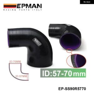 BMW 2.25インチ -2.75インチ 57MM - 70MM 4層 シリコン 90度エルボ減速ホース ブラック E90 EP-SS90R5770