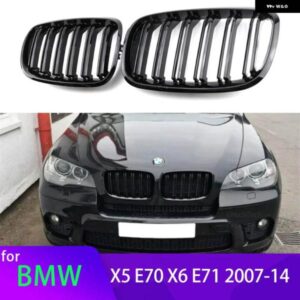 BMW 2個 グロスブラック フロントキドニーダブルスラットグリル X5 E70 2007-2013 X6 E71 E72 2008-2014
