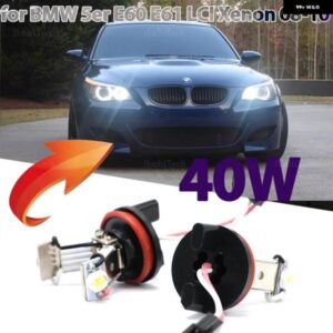 BMW CANBUS LED エンジェルアイズ マーカー ライト電球 5シリーズ E60 E61 LCI キセノン ヘッドライト 2008-2010 40ワット ホワイト H8