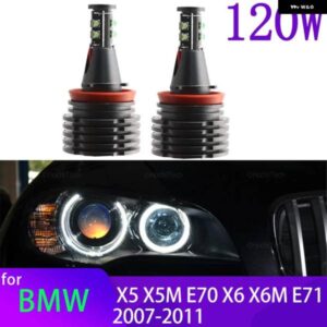 BMW 120ワット 6000 18K ホワイト H8 エンジェルアイリングマーカー サイドライト LED 電球ランプ X5 X5M E70 X6 X6M E71 E72 2007-2011