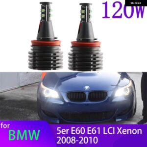 BMW 120ワット 6000 18K ホワイト H8 LED エンジェルアイリングマーカー サイドライト LED 電球 ヘッドライト 5シリーズ E60 E61 LCI キセノン 2008-2010