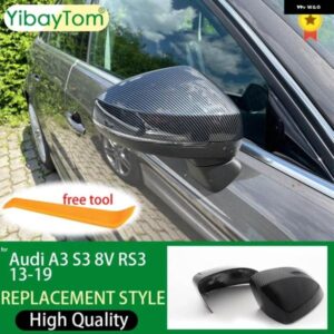 アウディ A3 S3 8V RS3 2013-19 バックミラー ケースカバー カーボンパターンブラックカバー
