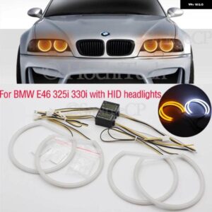 BMW SMD LED エンジェルアイ白と黄色 DRL キット E46 325I 325XI 330I 330XI HID ヘッドライト 付き 1999 2000-2005