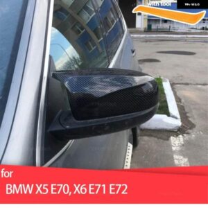 BMW 2個 バックミラー 優れたサイドウイング明黒カーボンパターンミラー カバー キャップ X5 E70 X6 E71 2008-2013